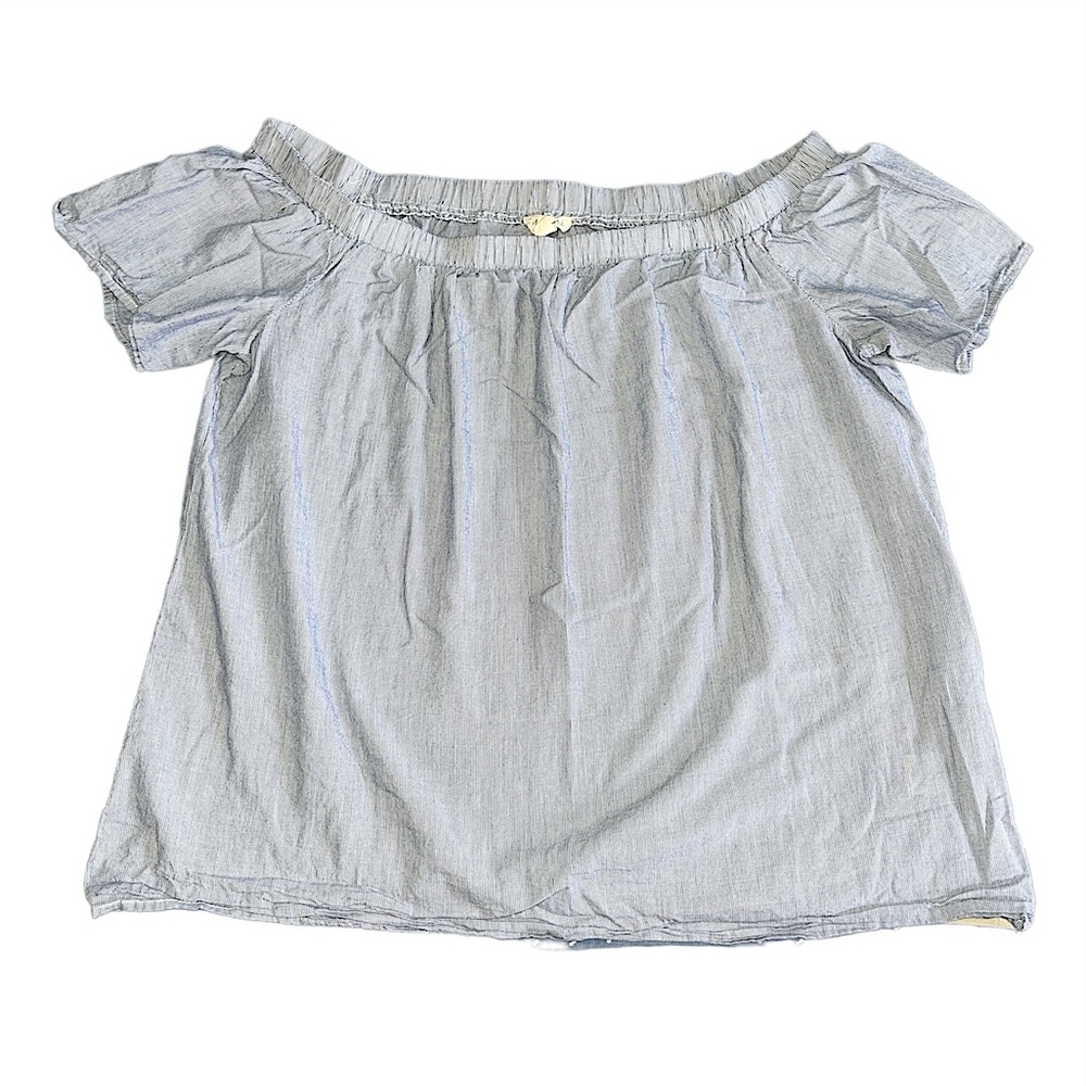 Messini Off The Shoulder Short Sleeved Stripped 100% Cotton Baby Doll Blouse L